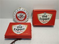 Old Export thermometer and lighted sign w/extras