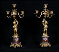 Pair of Sevres Style Gilt Bronze Candelabra