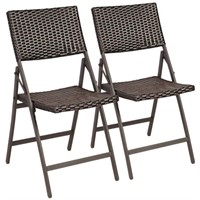 Set of 2 Folding Patio Rattan Portable Chairs
