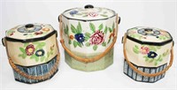3 Pc. Lidded Japan Handled Cookie Jars - (1) Rim