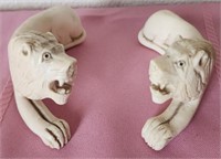 B - PAIR OF CARVED IVORY LIONS (I16)