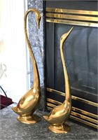 two large brass swans   RHB