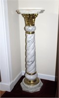 spiraled marble & brass pedestal fern stand 45"h