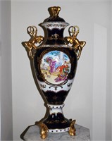 repro cobalt decorated Sevres footed urn  26"h