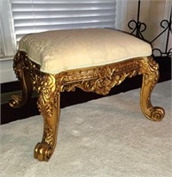 unique heavily carved gold gilt footstool 15"h x