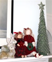 lot of Christmas items w dolls & tree   RHA