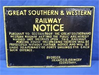 Antique Cast Iron RR Sign-Great Southern &