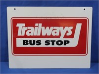 Vintage Porcelain Sign-Trailways Bus Stop 16x12