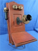 Antique Home Telephone Box w/Mouth & Earpieces