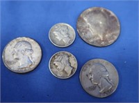 Silver 1964 Kennedy Half Dollar,1950,'63 Quarter;