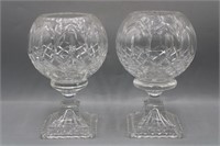 Pair Crystal Clear Astor Pedestal Rose Bowls