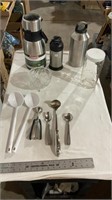Various ice cream utensils, various thermoses.