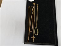 4  GOLD CHAIN NECKLACES- CROSS & JADE MARKED 12K