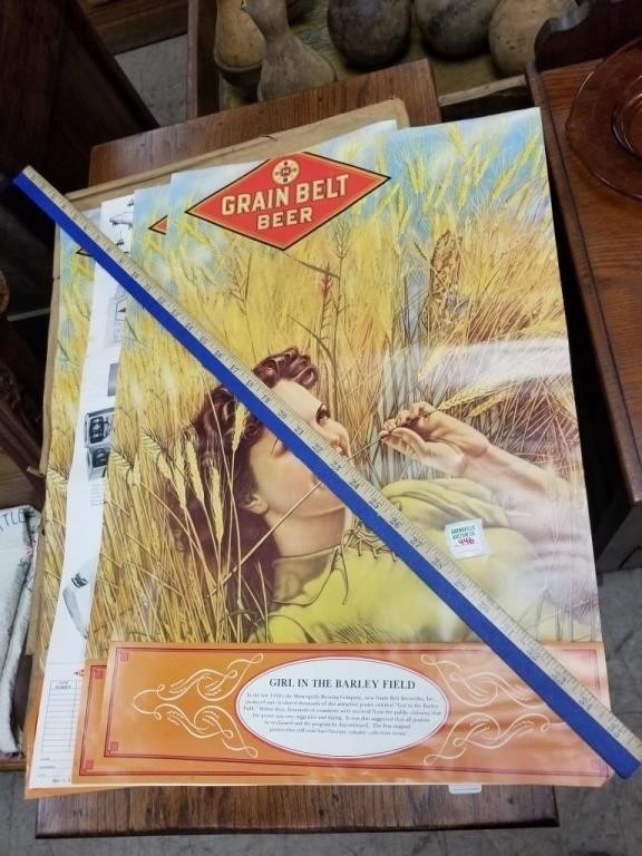 SEVERAL NOS GRAIN BELT BEER POSTERS W/ PRETTY GIRL