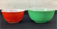 9" & 7” Red & Green Pyrex Bowls