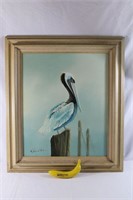 Orig. Artist-Signed Framed Pelican Painting