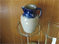 Blue and Tan Pottery Pitcher