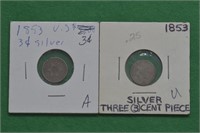 2 - 1853 Three Cent Silvers