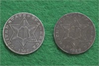 2 - 1858 Three Cent Silvers