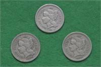 3 - 1870 Three Cent Nickels