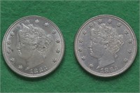2 - 1883 Liberty Head V Nickels