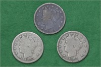 3 - 1883 WC Liberty Head V Nickels