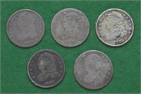 5 - Capped Bust Dimes 1825, 27, 33, 33 and 34