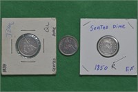 1839, 1850 and 1853 Seated Liberty Dimes
