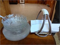 Glass Bowls/Salad Plates, Macrame Napkin Holder