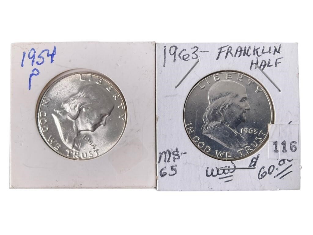2 Nice Silver Franklin Half Dollars