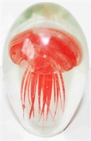 Large Art Glass Jelly Fish Paper Weight 4" H
