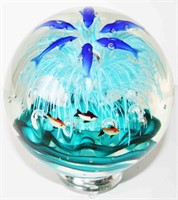 Large Art Glass Dolphin & Reef Paper Weight
