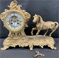 Gilt Metal Equestrian Winding Mantel Clock