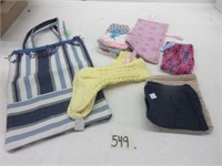 Handmade items - tote, knit socks, baby set