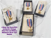 4 Vintage Military Silver Star Miniature Medals A2