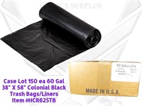 Case 1000 60 Gal 38x58 Black Trash Bags Liners