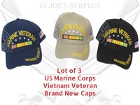 3 Marine Corps USMC Vietnam Vet Ball Caps NEW