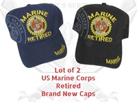 2 NEW Marine Corps USMC Retired Ball Caps