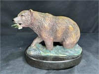 Bronze Grizzly Bear with Fish Statue