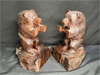 Pair of VTG Wooden Hand Carved Bear Book Ends