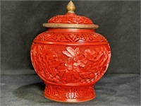 Chinese Carved Red Lacquer & Cinnabar Ginger Jar