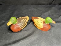 2 Sm Handpainted & Carved Wooden Duck Sculptures