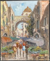 Signed Italian Street Scene Oil on Canvas