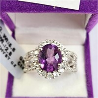 $240 Silver Amethyst And Cz (2.8ct) Ring