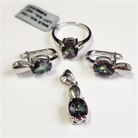 $600 Silver Mystic Topaz Ring Earring And Pendant