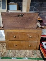 Cigar box &  wooden box with two drawers