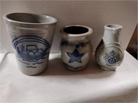 3 pottery glazed