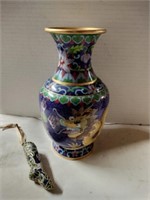 Cloisonne handmade dragon vase 8 in