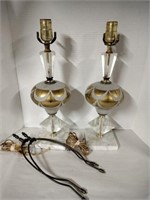 Pair of acrylic marble base lamps
