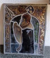 B - VINTAGE STAINED GLASS PANEL ART 13X11" (R8)